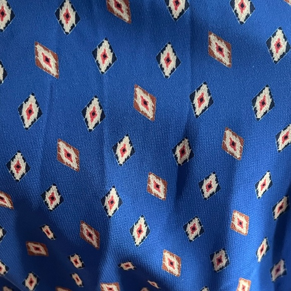 NWOT Francesca’s One Shoulder 3/4 Sleeve Blue Geometric Foil Mini Dress - Picture 5 of 7